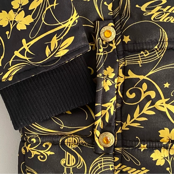 G-Unit Faux Fur Trim Hood Long Sleeves Gold & Black Puffer Jacket Girl’s Size XS - Picture 7 of 16